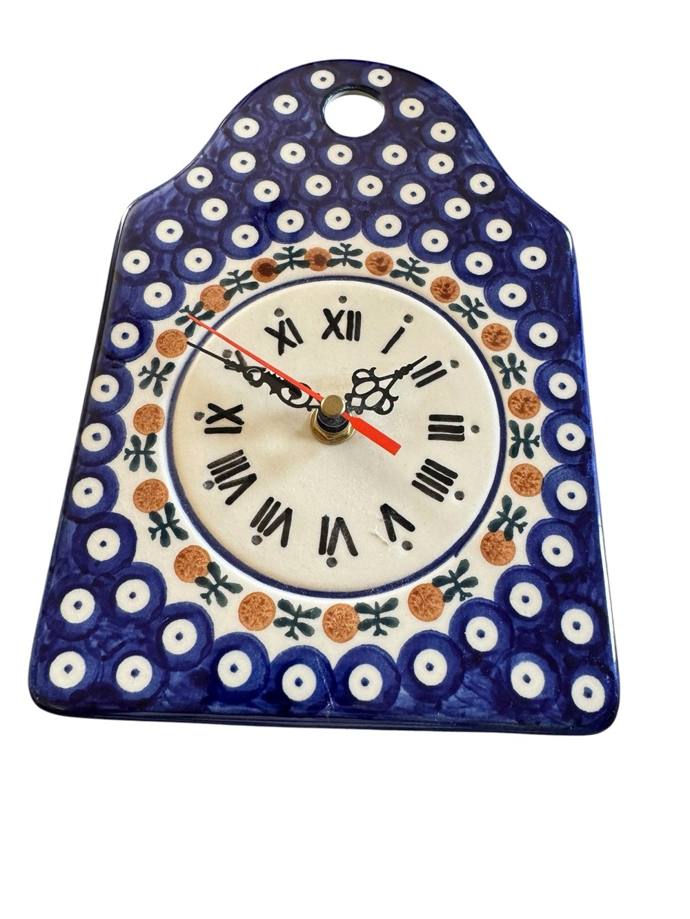 Blue Ceramic Wall Clock with Roman Numerals